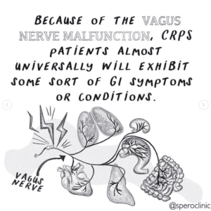 Image text reads: "CRPS and the Digestive system: Because of the Vagus Nerve Malfunction, CRPS patients almost universally will exhibit some sort of GI symptoms or conditions."